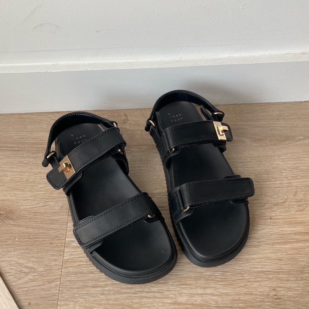 Black Sandals with Gold Buckles
